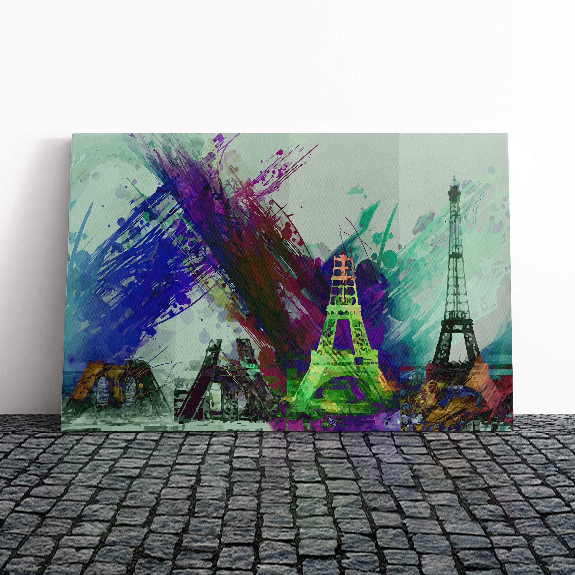 Wall Eiffel Tower Paris Art Canvas Print | Gallery Wrapped 30mm Frame Wall Art | 20x14 inches | Ready to Hang | Contemporary Cityscape Picture | Living Room Bedroom Lounge Office