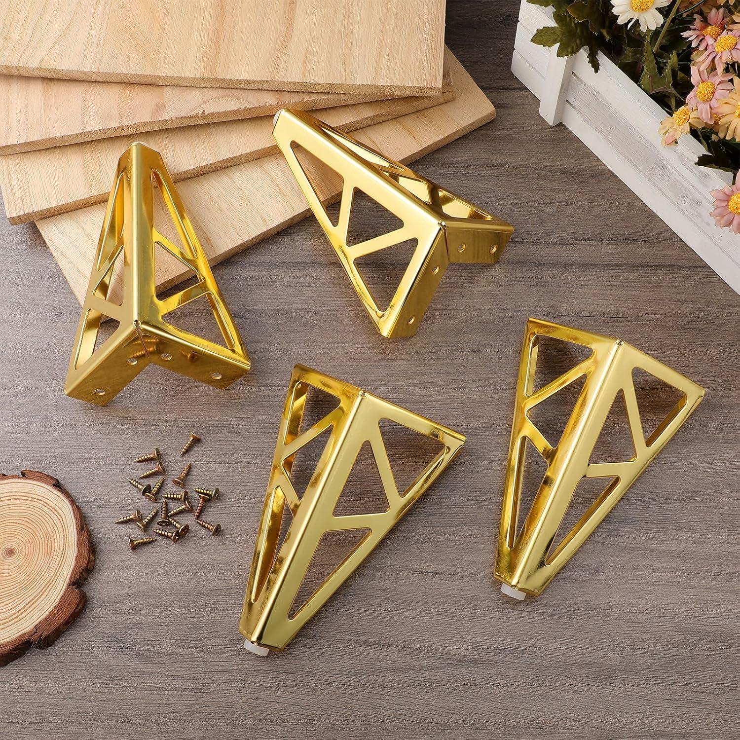 Metal Furniture Legs Table Leg Support for Cabinets and Benches Titanium Hexagonal 15.5cm Heavy Duty Furniture Feet 4pcs for Living Room and Office