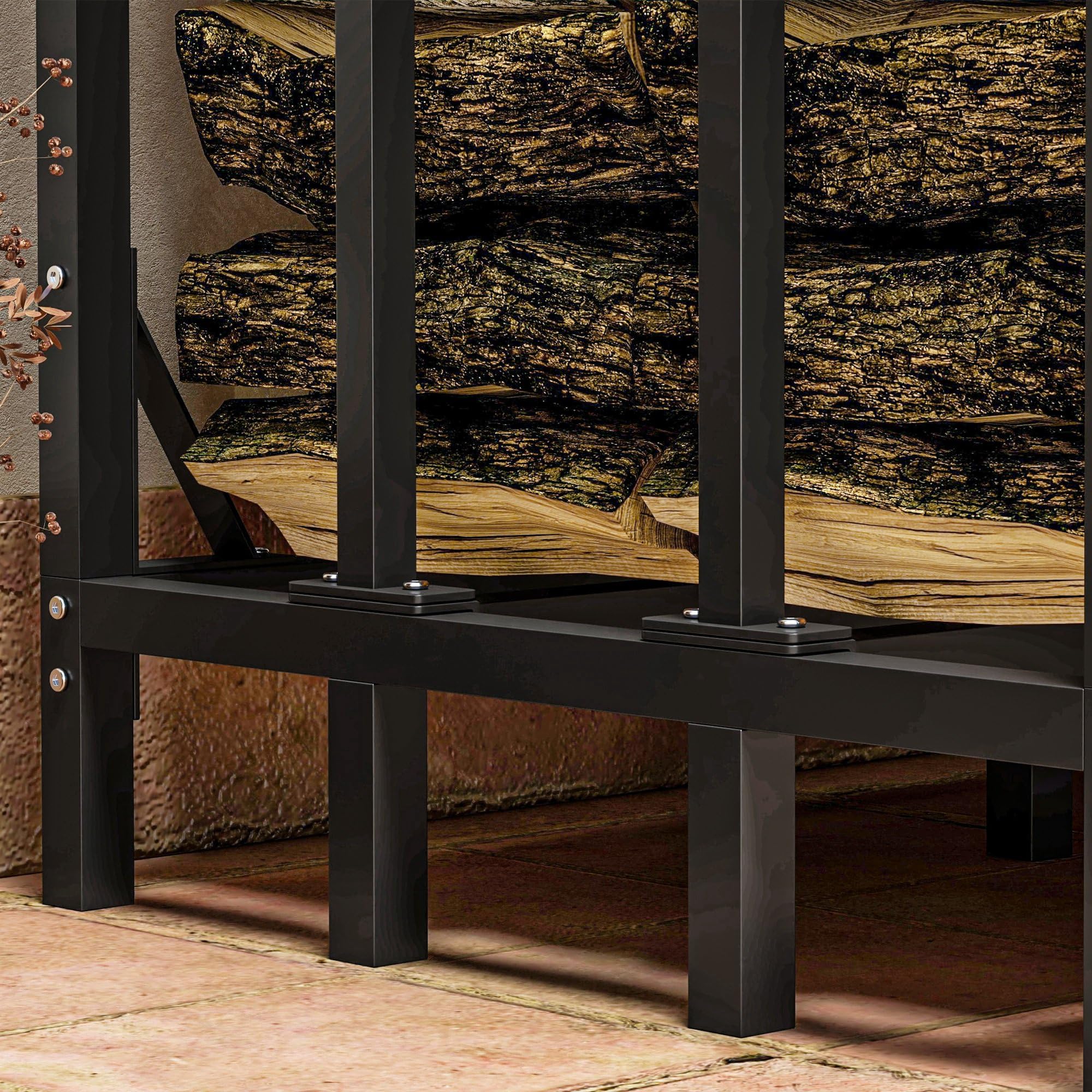 Outsunny Soporte para Leña con Cubierta 143x70x145 cm Leñera de Exterior Estante de Leña de Metal con Estructura Reforzada Impermeable Carga 1200 kg para Interior y Exterior Negro