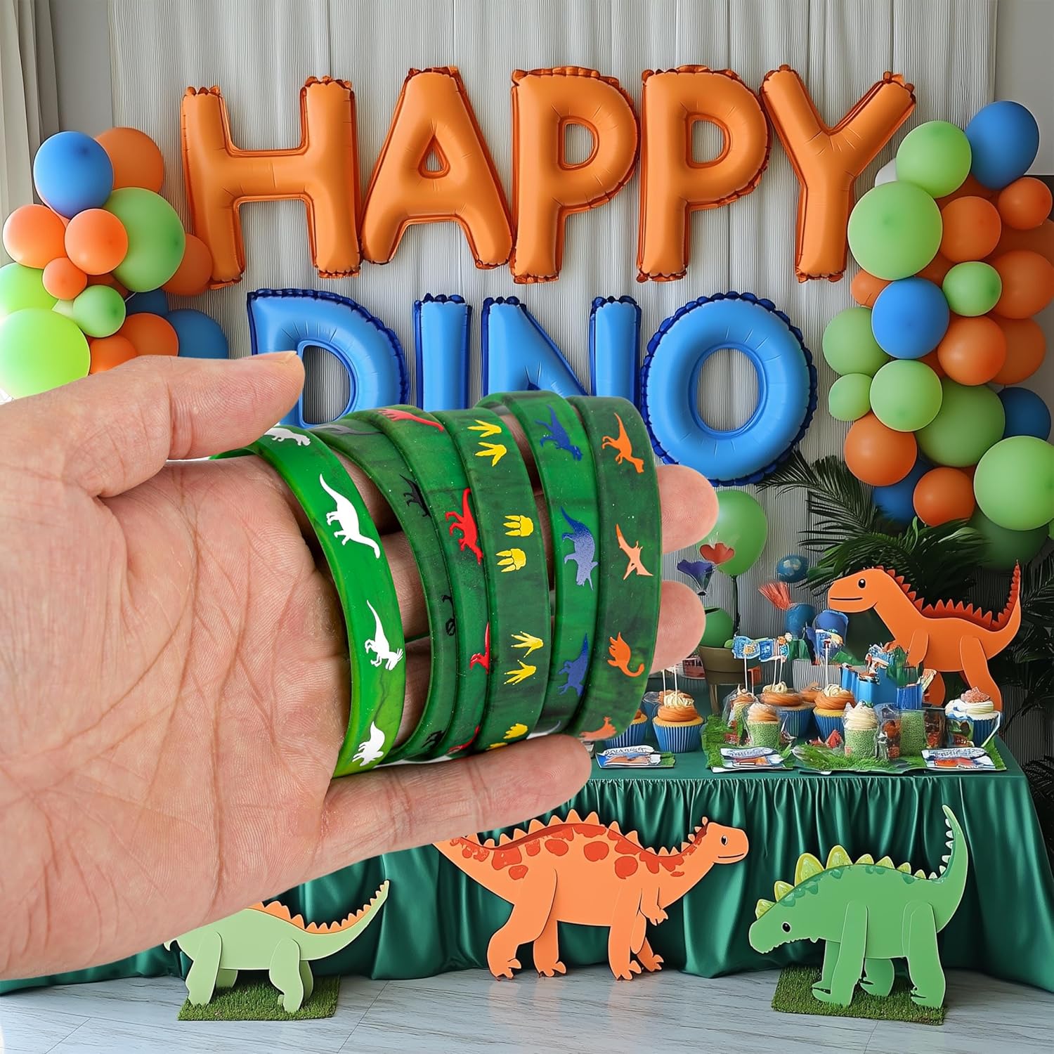 Lesnala 48 Pcs Dinosaurs silicone wristbands Rubber bracelet for kids Jurassic park birthday decorations for Themed party supplies Present bags stuffer 6 Styles