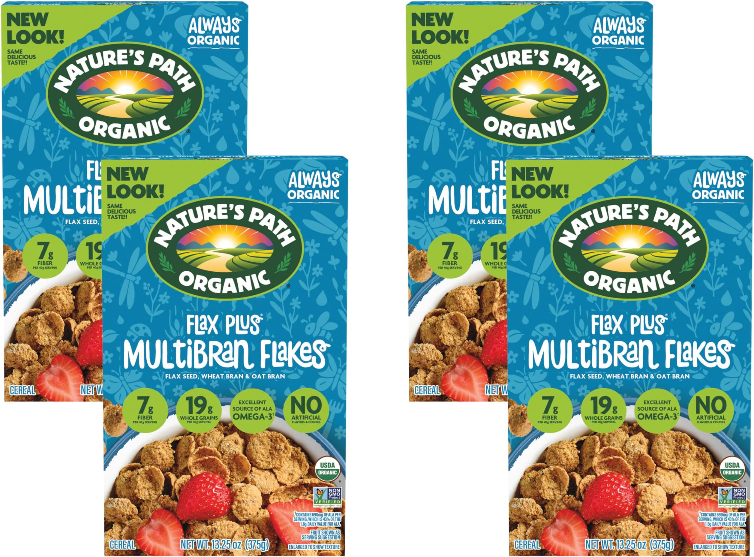 Nature's Path Organic Flax Plus Multibran Flakes Cereal, 13.25 oz, Non-GMO (Pack of 4)