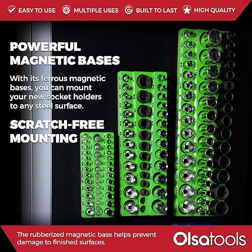 Miniatura 18 de Olsa Tools Organizador magnético de enchufes (unidad de 1/2 pulgada, 3 filas) - Organizador magnético de herramientas y soporte de enchufes