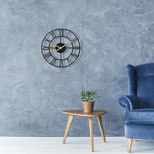 Miniatura 6 de Sorbus Reloj de pared grande para decoración de sala de estar, 12 pulgadas, reloj de pared decorativo, de metal, analógico, número romano, reloj de