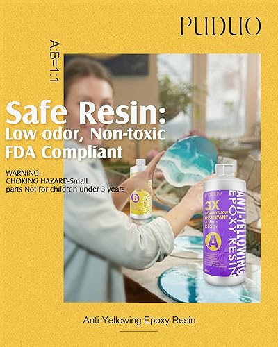 Miniatura 30 de Puduo Kit de resina epoxi de 72 onzas, resina epoxi transparente recién formulada, fuerte, sin burbujas, resina artística antiamarilleamiento que