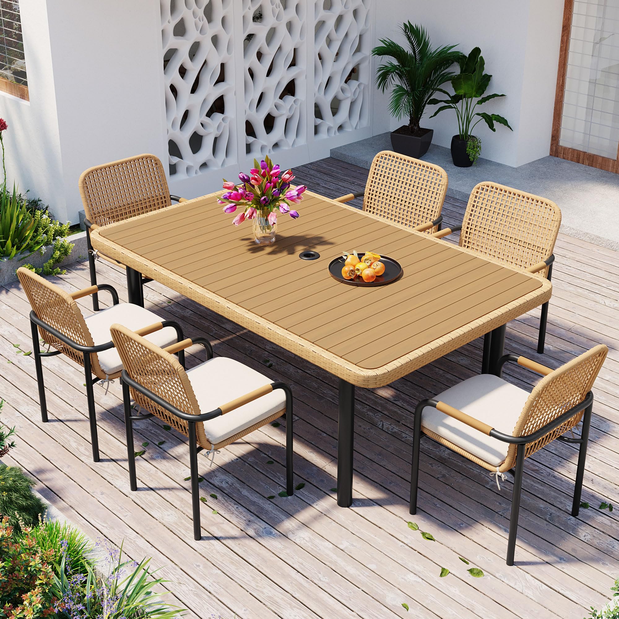 Outdoor Dining Set For 6 Merax 7-Piece Outdoor Dining Set - Acacia Wood ...