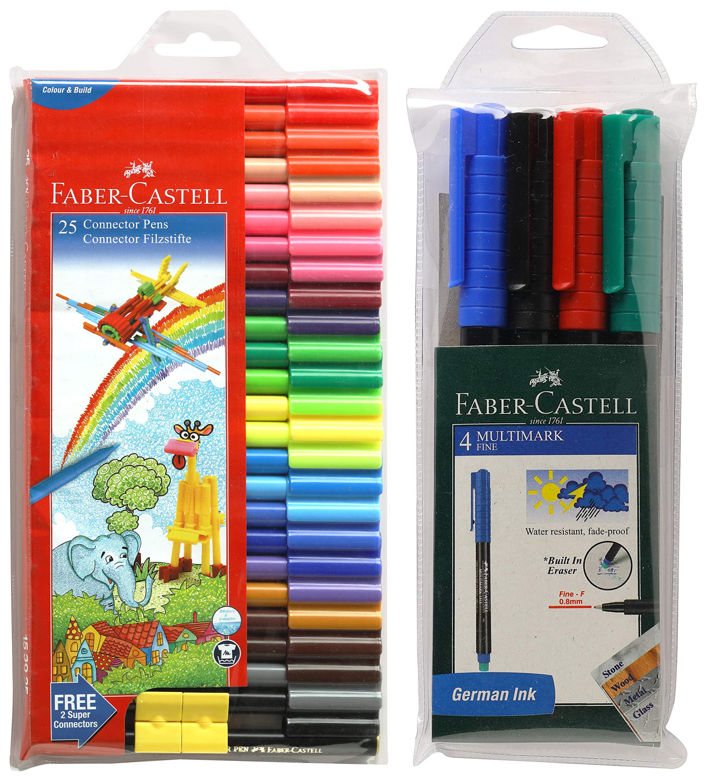 Faber-Castell Connector Pen Set - Pack of 25 (Assorted) Multi-Marker - Pack of 4 (Assorted)