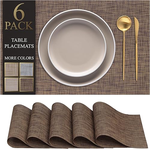 CraftyCrocodile Juego de 6 manteles individuales para mesa, resistentes al calor, lavables, clásicos, para interiores y exteriores, manteles