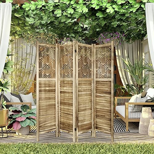 Miniatura 9 de Babion Divisores de habitación de 4 paneles divisor de habitación de madera tallada para el hogar pantallas de privacidad plegables separadores de