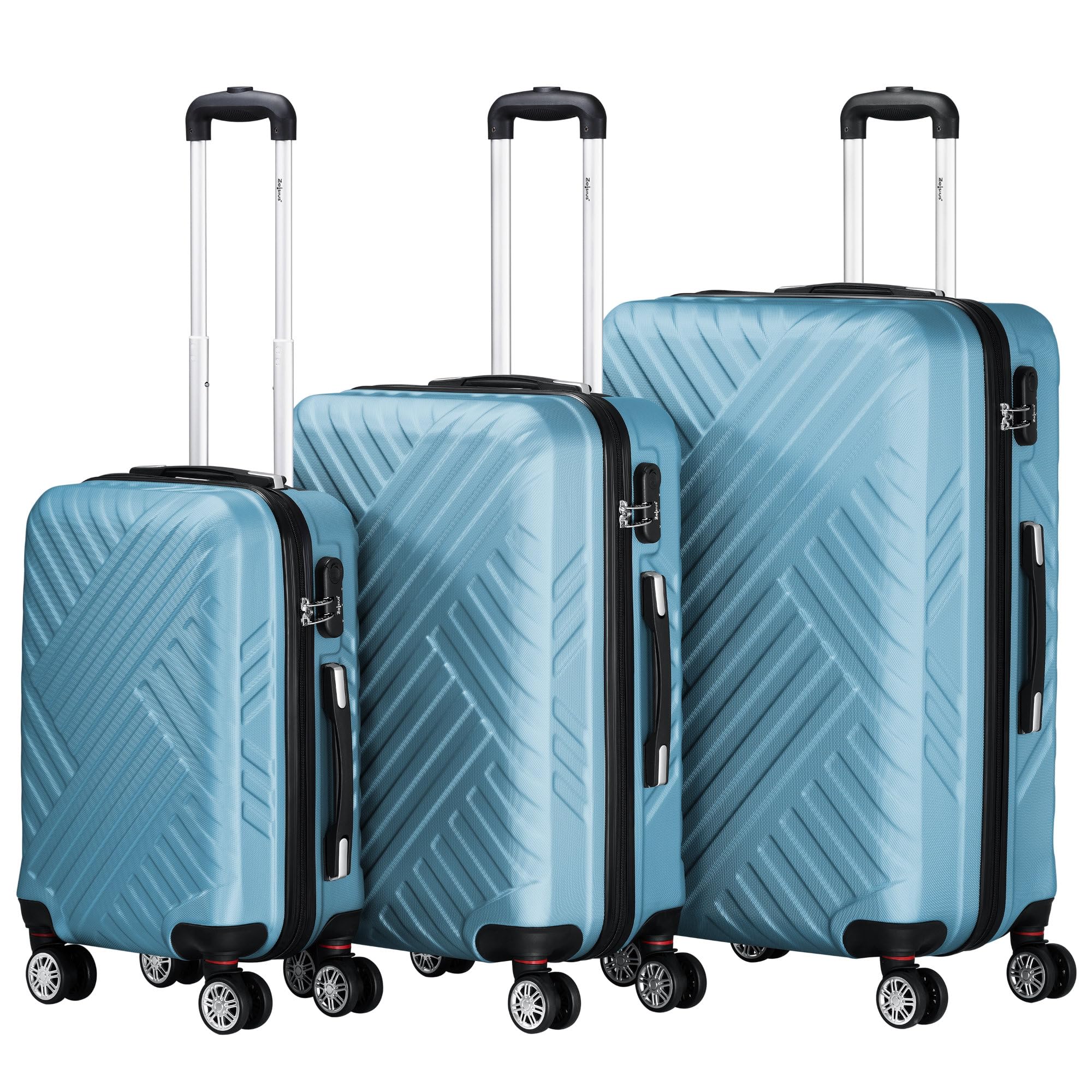 Zelsius Set di valigie 3 pezzi, blu acciaio | Valigia rigida in ABS con chiusura a combinazione, Ruote doppie e divisorio interno