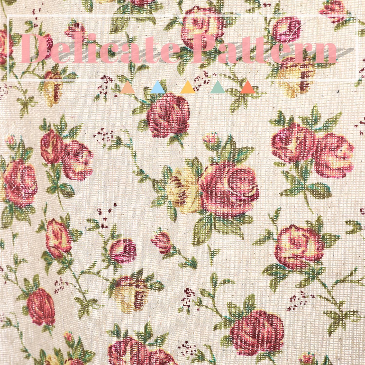 1 Pcs Red Roses Curtain Cotton Linen Semi Sheer Privacy Window Treatment Rod Pocket Farmhouse Curtain with Lace Hem, 56 by 66.9 Inch