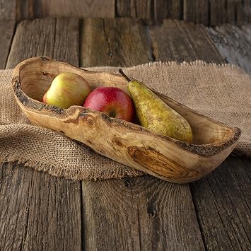 Forest Decor Olive Wood Decorative Bowls - 12 Natural Wood Hand Carved Bread Bowl - Handmade Rustic Kitchen Decor for Serving Salad, Snack - Wooden Farmhouse Fruit Bowl - Dining Wooden Dough Bowls