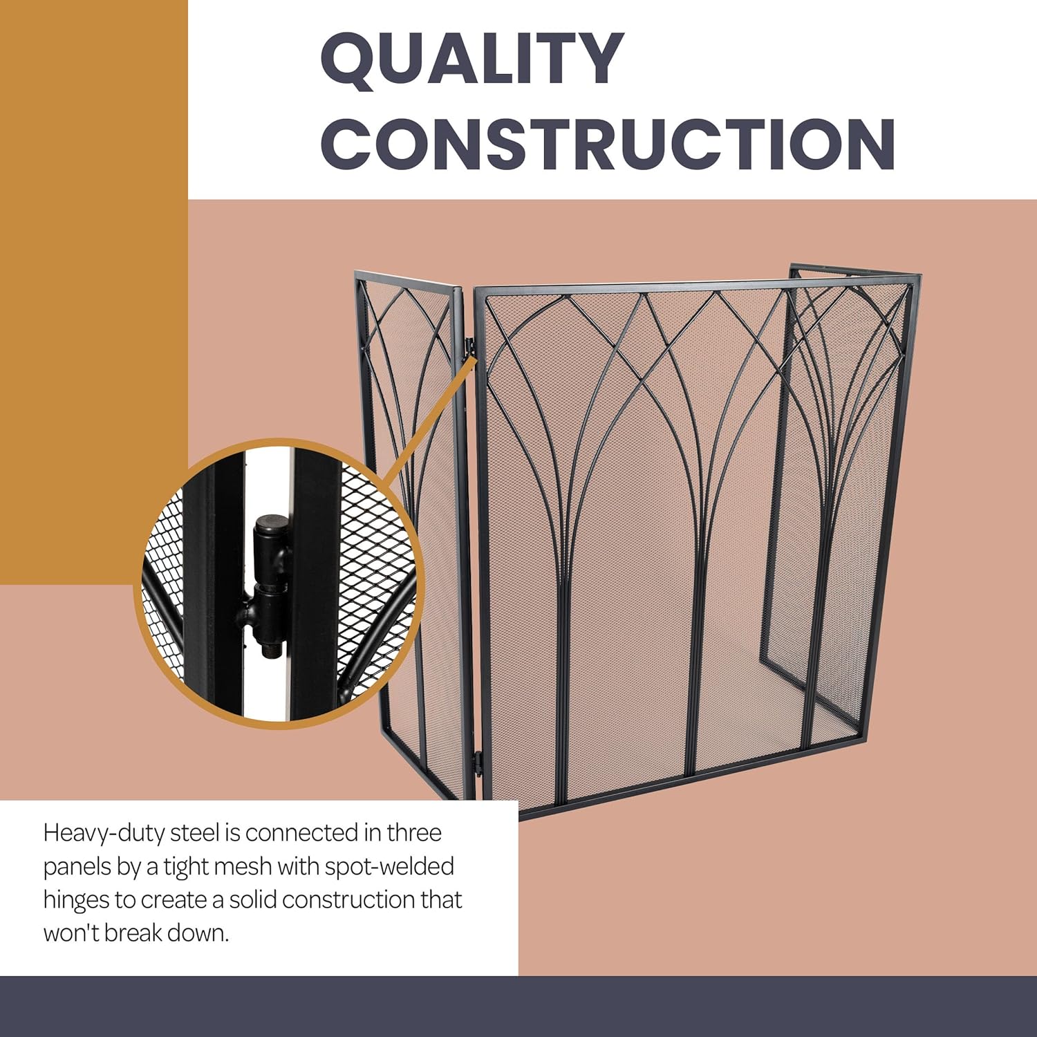 Lavish Home Fireplace Screen - 3 Panel Fireplace Gate with Protective Mesh for Wood-Burning Fire Place - Indoor/Outdoor Fireplace Covers (Black)