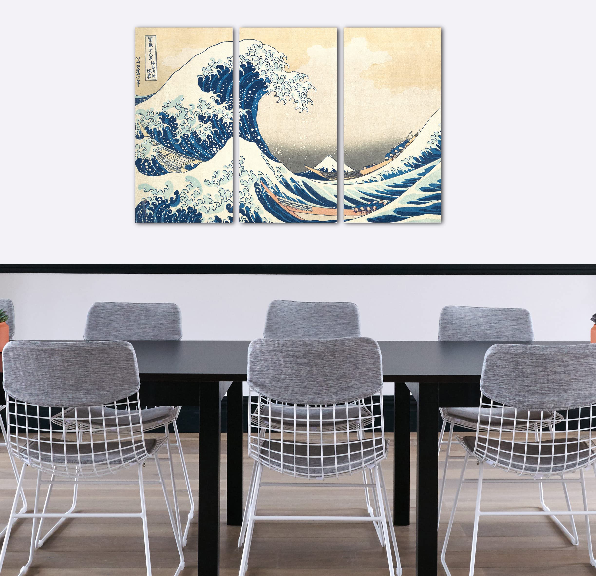 Printed Paintings Leinwand 3-teilig(120x80cm): Katsushika Hokusai - Die Welle - Unter der Welle v
