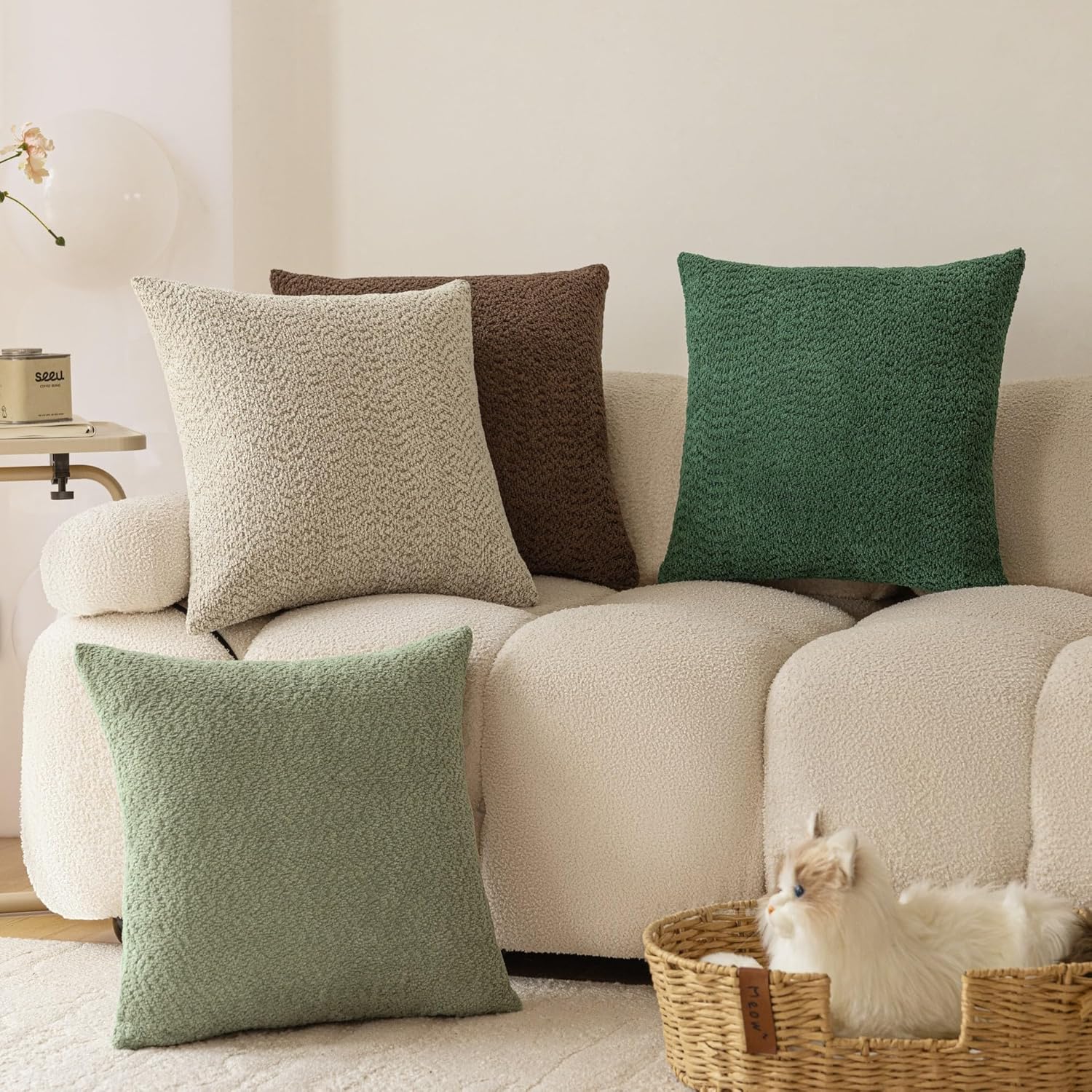 VOILYBIRD Pack of 2 Heavy Boucle Throw Pillow Covers 20x20 Inches, Decorative Pillow Covers for Sofa Couch, Modern Cushion Covers for Living Room, Brown
