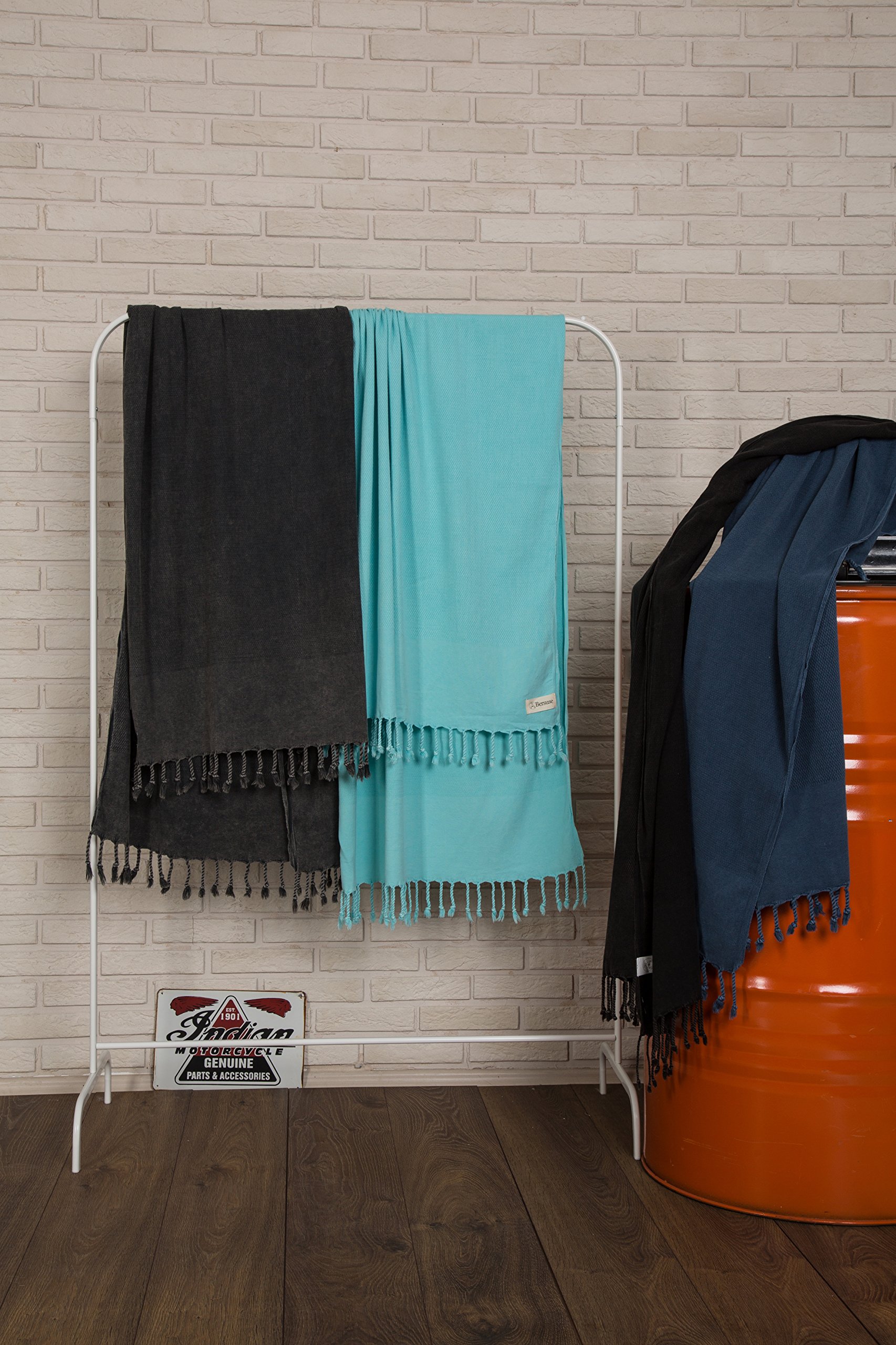 Bersuse 100% Coton - Zuma Serviette Turque - Drap de Bain, Serviette de Plage - Fouta Peshtemal - Oeko-TEX - 83x170 cm, Anthracite
