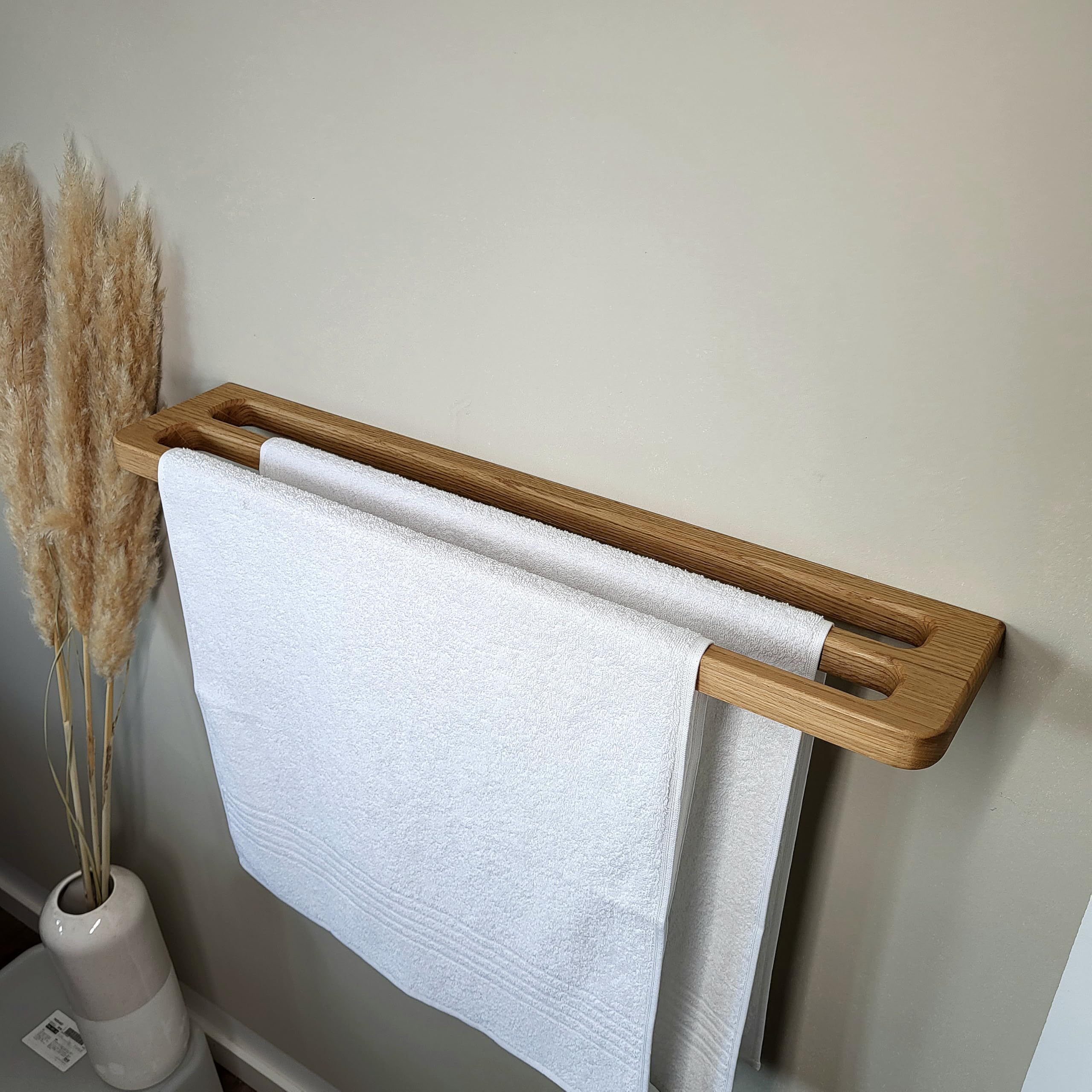 Großer Doppel Handtuchhalter aus massivem Eichenholz, Design, einfache stabile Montage (kein Kleben), Made in Germany, natürlich, Scandi, minimalistisch, nachhaltig, edel, Badezimmer, Bad, Sauna