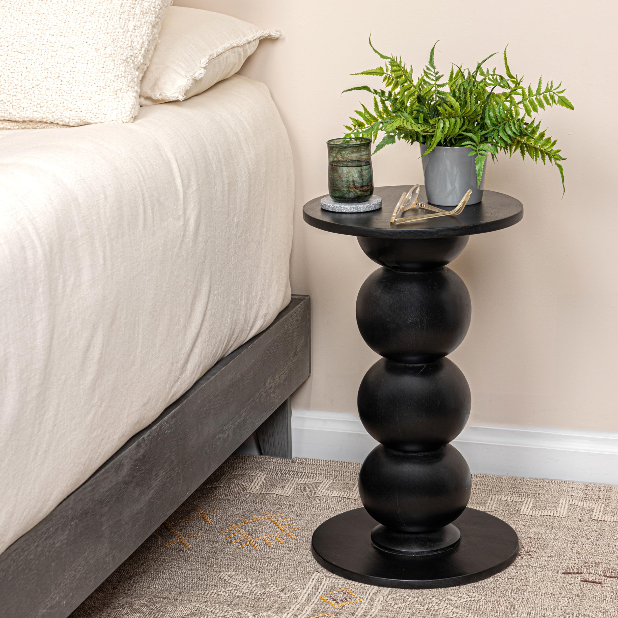Creative Co-Op Round Mango Wood Over-Sized Bubble End Table, Black