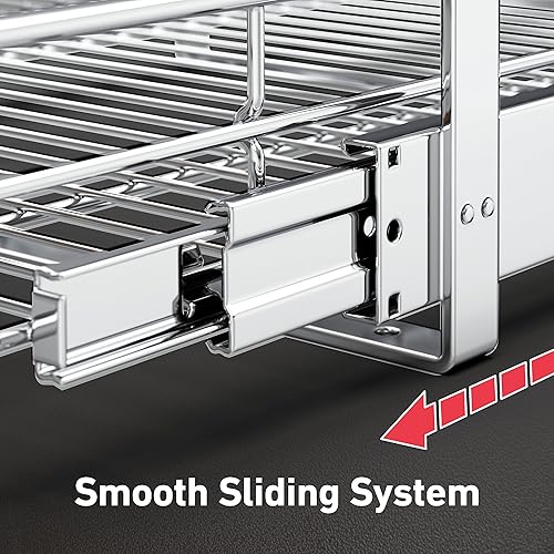 Miniatura 3 de Organizador de gabinete extraíble (11 pulgadas de ancho x 21 pulgadas de profundidad), cesta de alambre de 2 niveles con mango de madera, cajones de