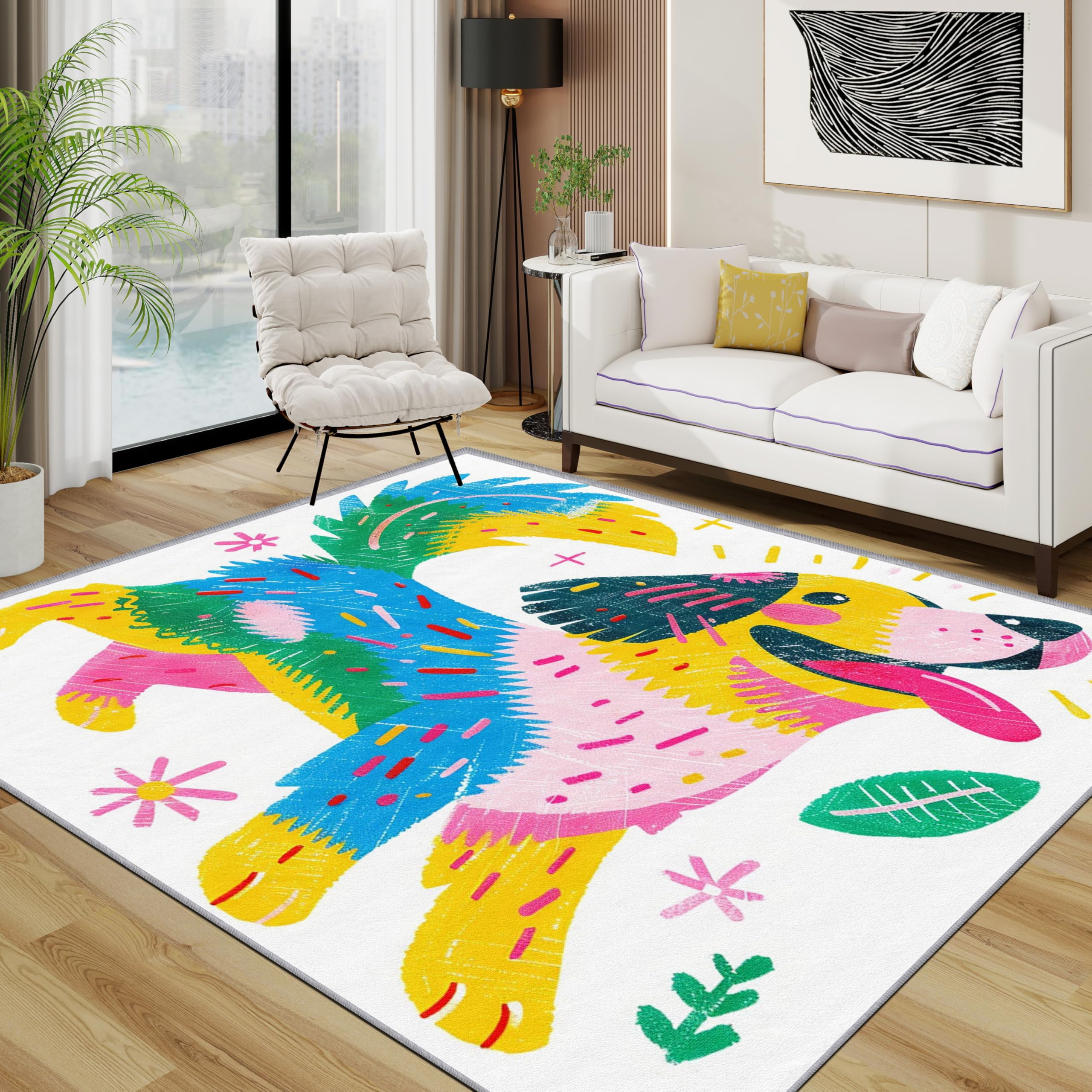 TerroVee Dog Rug - Colourful Cartoon Puppy Small Rugs for Bedroom 50x80, Kids Floor Mat Soft Washable Non Slip Indoor Mats, Dog Home Decor