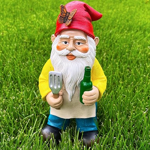 Miniatura 9 de Mood Lab Gnomo de jardín  Gnomo de chef de barbacoa  9.45 pulgadas de alto estatua de césped  para decoración al aire libre y de la casa
