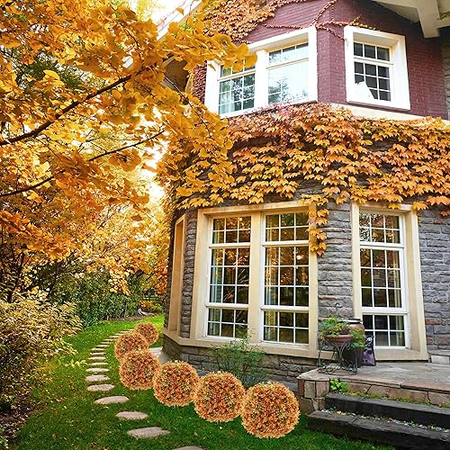 Miniatura 2 de Paquete de 4 bolas topiarias de flores artificiales con picos de tierra, resistentes a los rayos UV, boj naranja para exteriores, plantas para