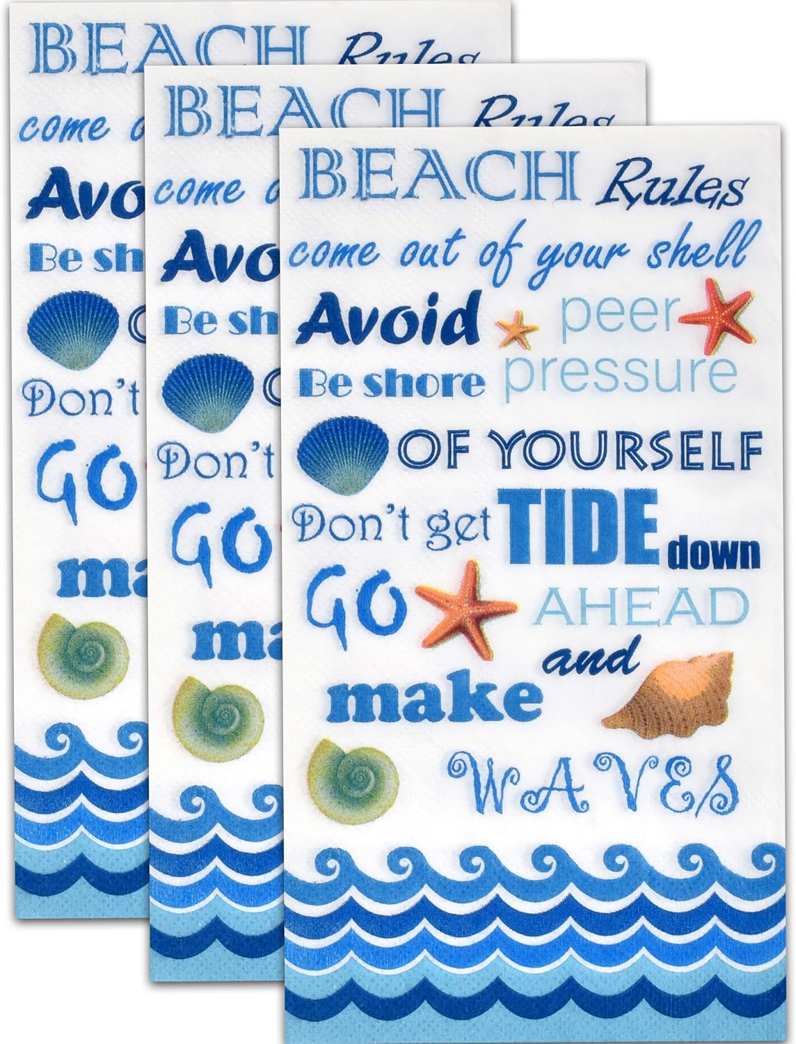 100 Beach Rules Guest Napkins 3 Ply Disposable Paper Pack Nautical Coastal Seashell Starfish Sea Shore Summer Dinner Hand Napkin For Bathroom Gym Spa Party Wedding Bridal Baby Shower Decorative Towel