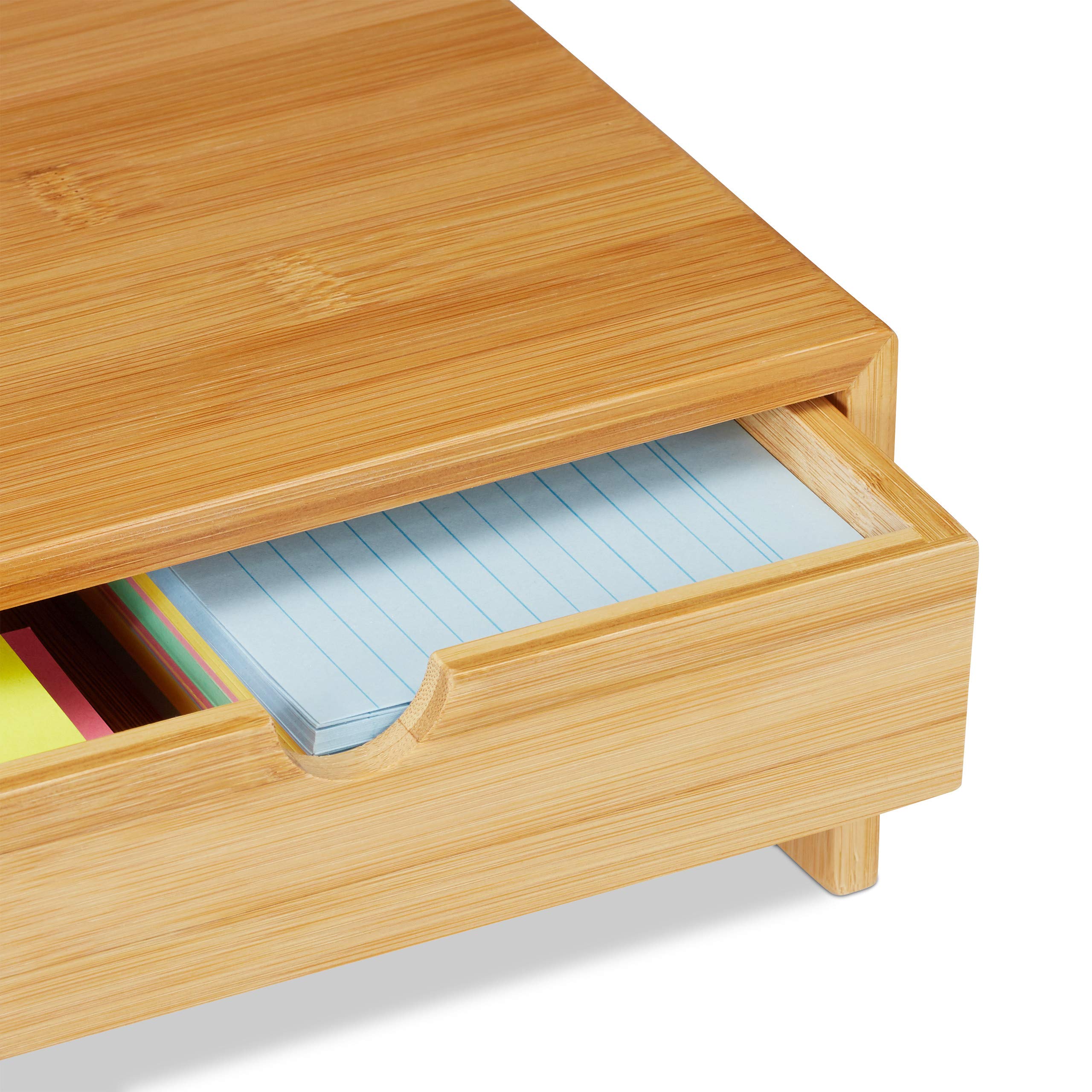 Relaxdays Tavolino per PC in bambù, Rialzo per Monitor con 2 Tiretti, da Scrivania, HLP 11,5 x 47 x 18 cm, Color Legno