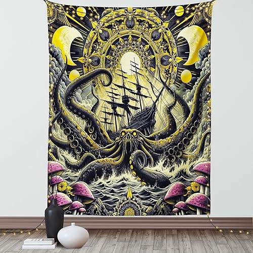 Miniatura 21 de Ambesonne Tapiz de fiesta de los años 70, caja retro en arte pop, música de baile, composición colorida impresa, para colgar en la pared para