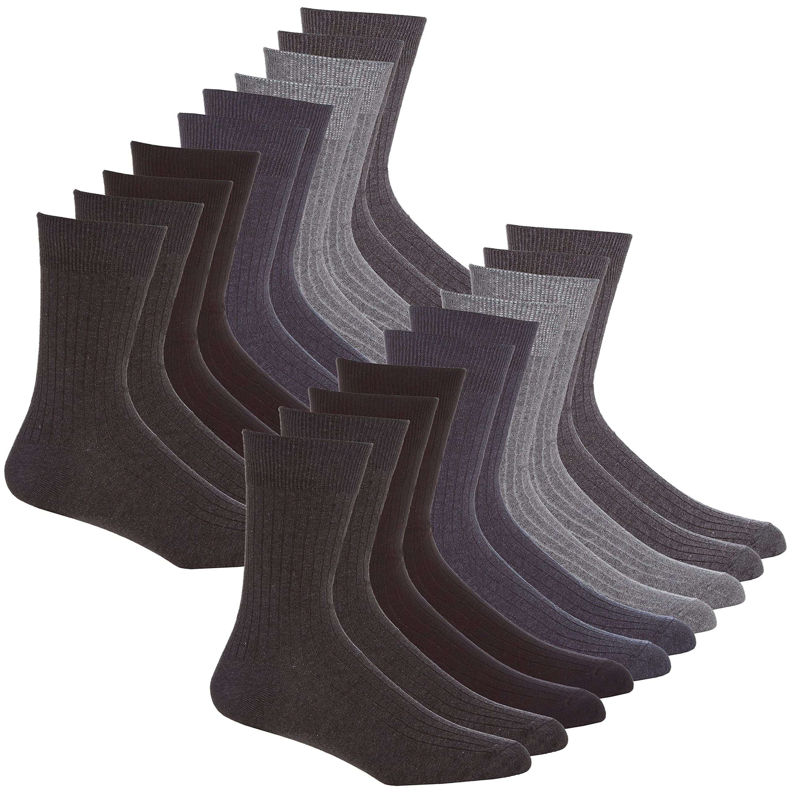 Metzuyan Mens 10 Pairs Rib Socks Multibuy Multipack Classic Plain Grey 6-11