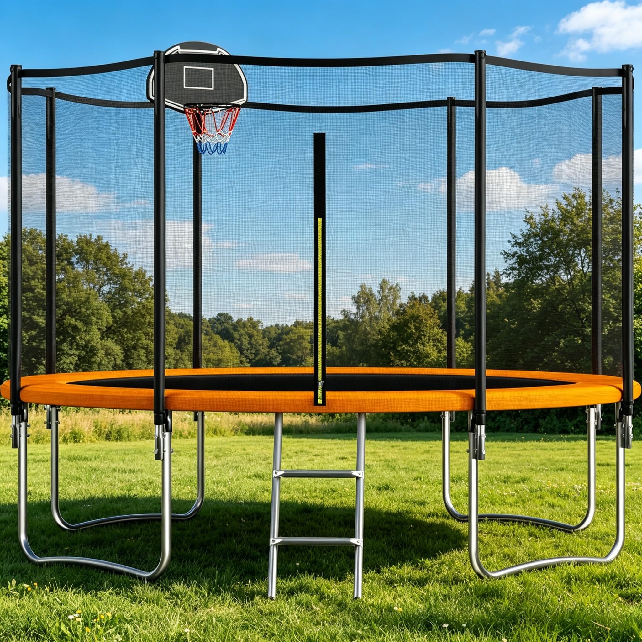 Trampoline 12FT Outdoor Trampoline for Kids and Adults,800LBS Weight Capacity, with Basketball Hoop, Safety Enclosure, ASTM Approved