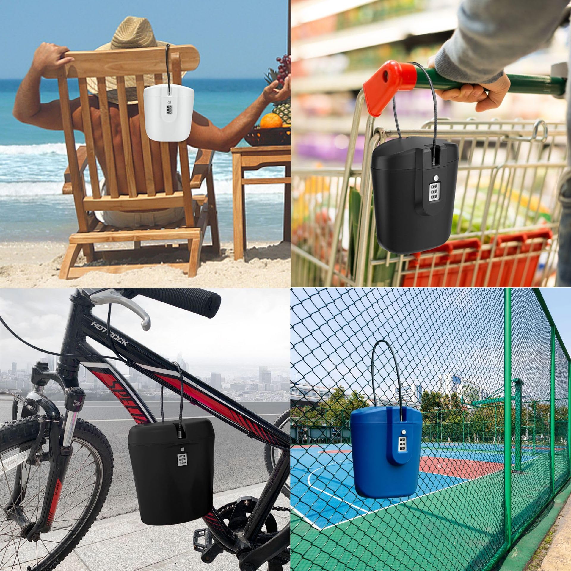 Coffre-fort de plage portable à chaîne - 2 l - Anti-vol - Sac de sécurité - Coffre-fort de voyage mobile avec serrure à chiffres - Boîte à lettres pour la plage, le camping, les voyages, le sport, le