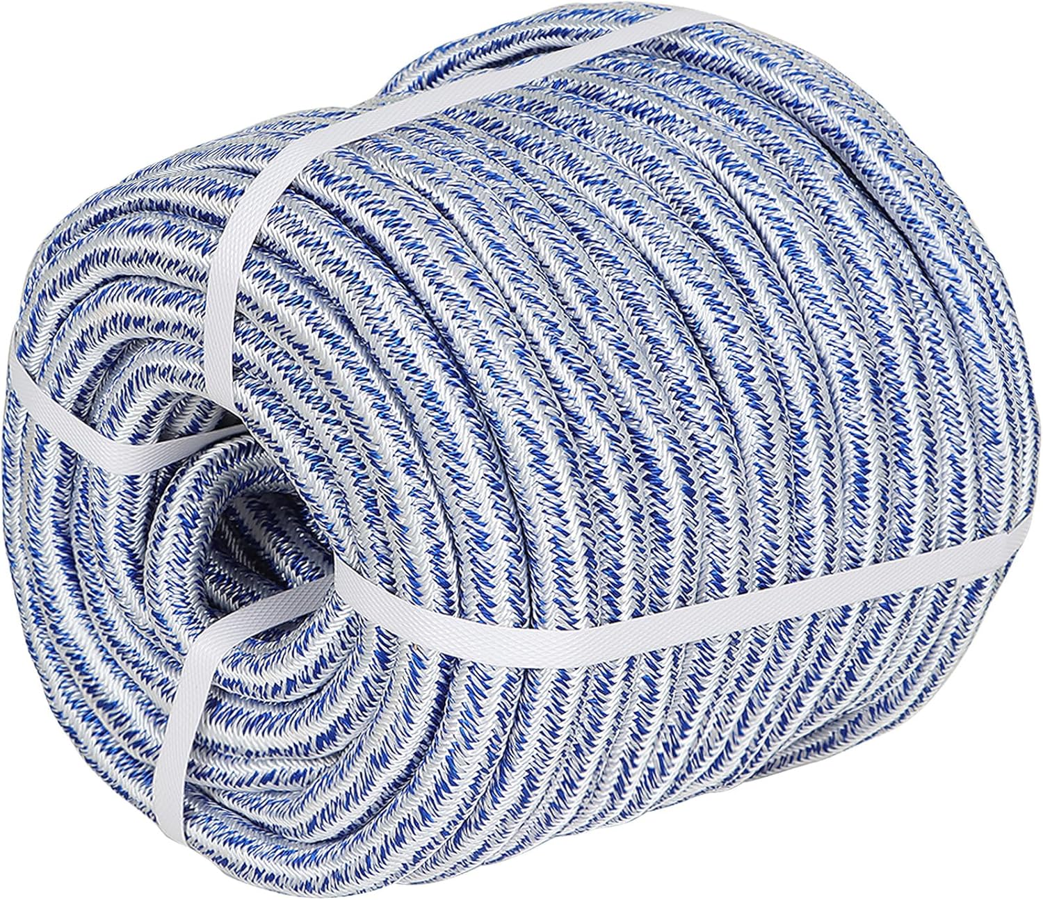 findmall 3/4 Inch 200 Feet 24 Strands Braided Line Tree Felling String High Strength Polyester Rope for Swing Camping Bundling Blue White