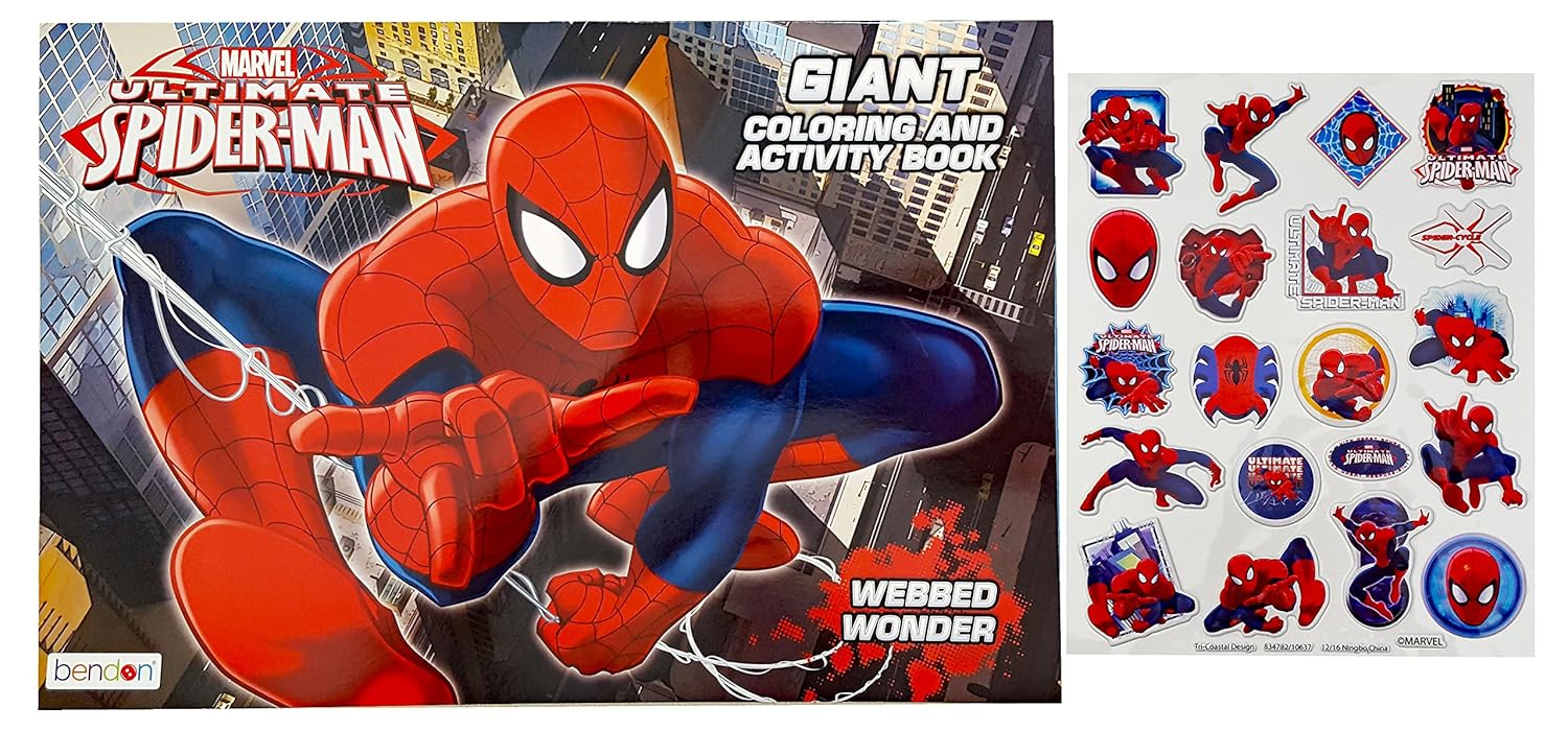 SpiderMan Giant Coloring & Activity Book w/24 Crayons Box. Plus Free