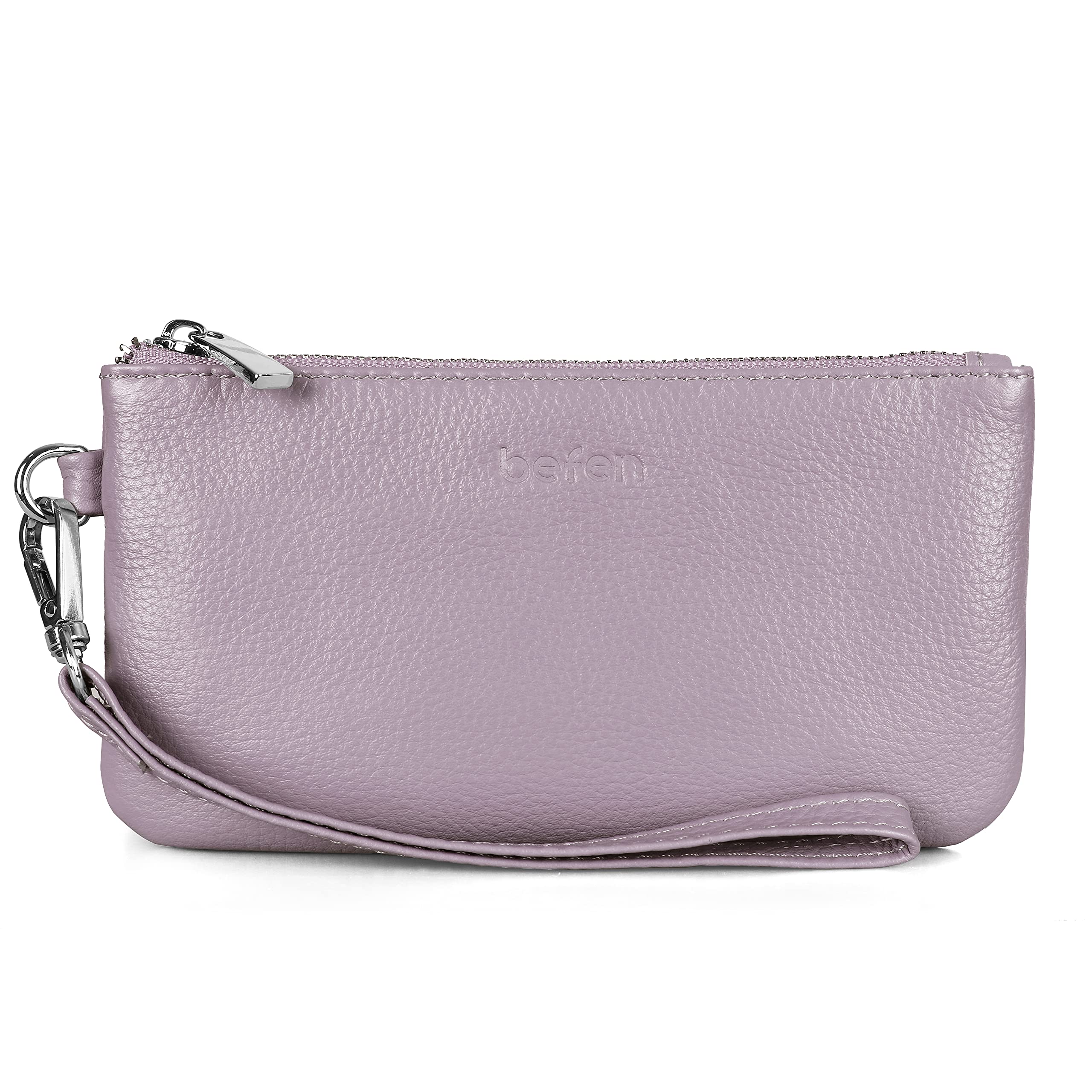 Genuine Leather Coin Purse for Women Small Change Purse with Removable Wrist Strap Zipper Wristlet Wallets with Credit Card Slot