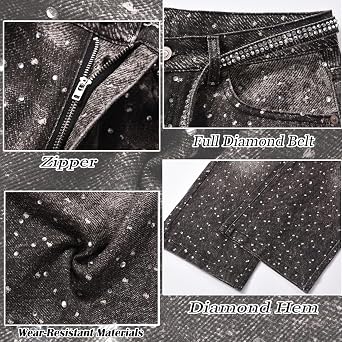 Mens Rhinestone Jeans Vintage Baggy Sparkly Pearl Bling Jeans Chic Wide Leg Denim Pants Womens Y2K Grunge Clothes