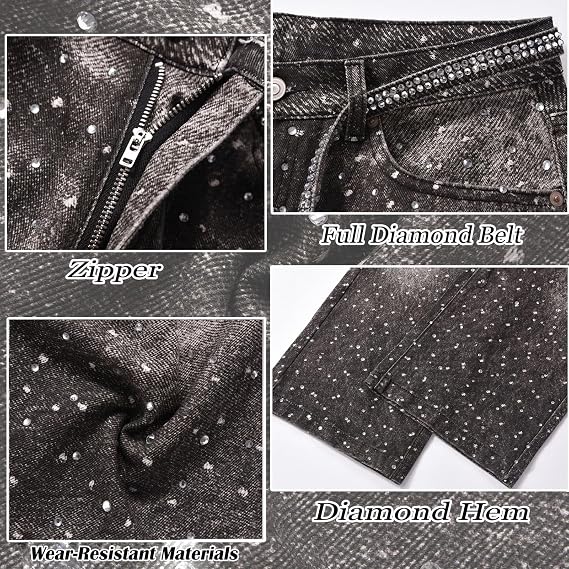Mens Rhinestone Jeans Vintage Baggy Sparkly Pearl Bling Jeans Chic Wide Leg Denim Pants Womens Y2K Grunge Clothes