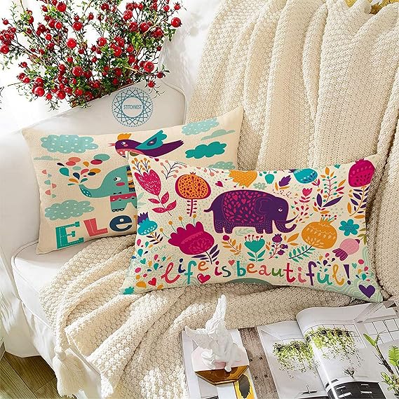 STITCHNEST Cotton 180TC Cushion Cover, 12 X 18 Inches, Blue, Set of 2