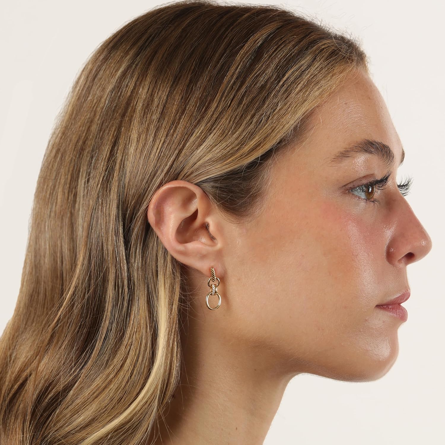 Lavari Jewelers 1/20 Carat Lab Grown Diamond Dangle Earrings for Women - 18k Yellow Gold Plated 925 Sterling Silver Double Hoop Earrings for Her - Hypoallergenic Push Back Drops - Spherical Design - Image 2