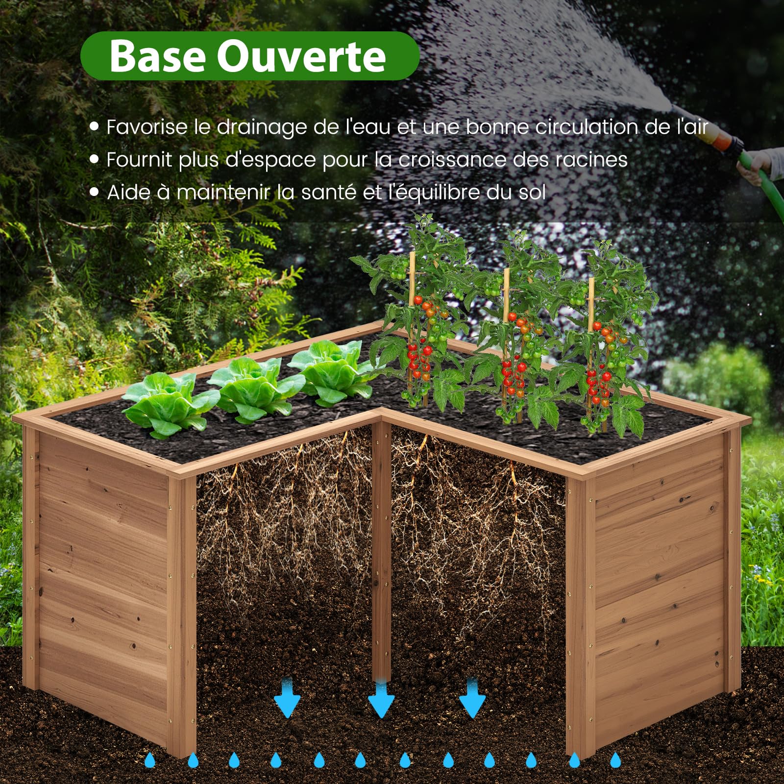 RELAX4LIFE Carré Potager en Bois de Sapin avec Base Ouverte, Jardinière Surélevée en Forme de L pour Légumes Fruits, Lit de Jardin pour Jardin Patio Terrasse, 120X120X62 CM (Marron)