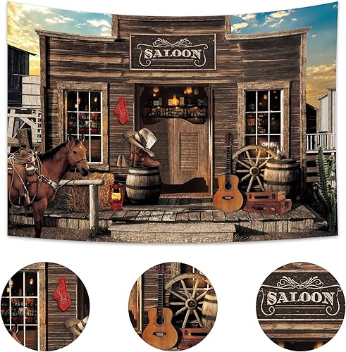 Miniatura 2 de Imirell Western Saloon - Telón de fondo de vaquero de 7 pulgadas de ancho x 5 pies de alto, estilo campestre vintage, rancho del oeste, Texas Vaque