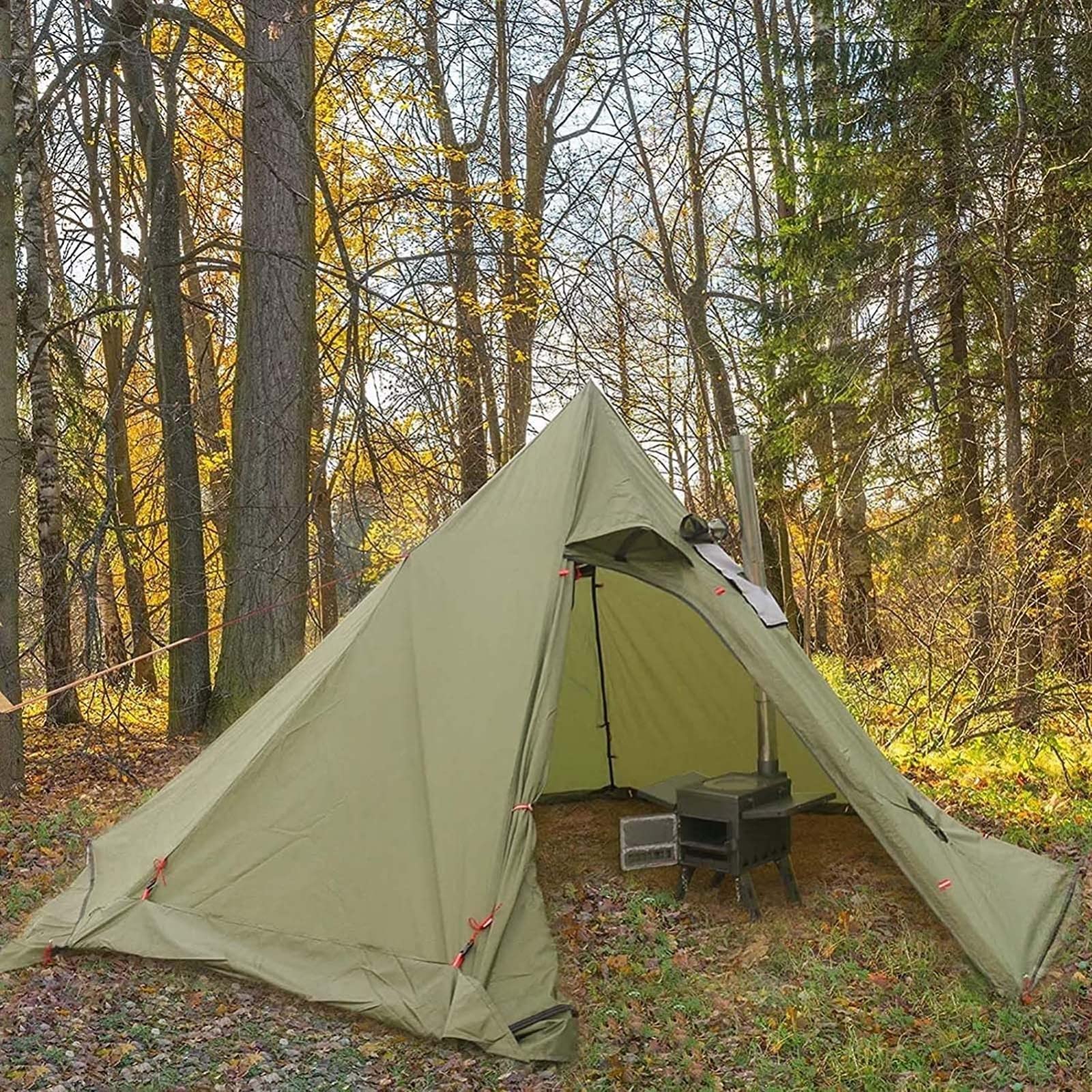 Zeltofen Campingkocher Tragbarer Holzofen für Camping, Zelt Holzofen mit 3 Schornsteinpfeife Holzofen Campingofen Hobo Kocher für Camping Grillparty Wandern Reisen Rucksackreisen(Color:Steel Pla