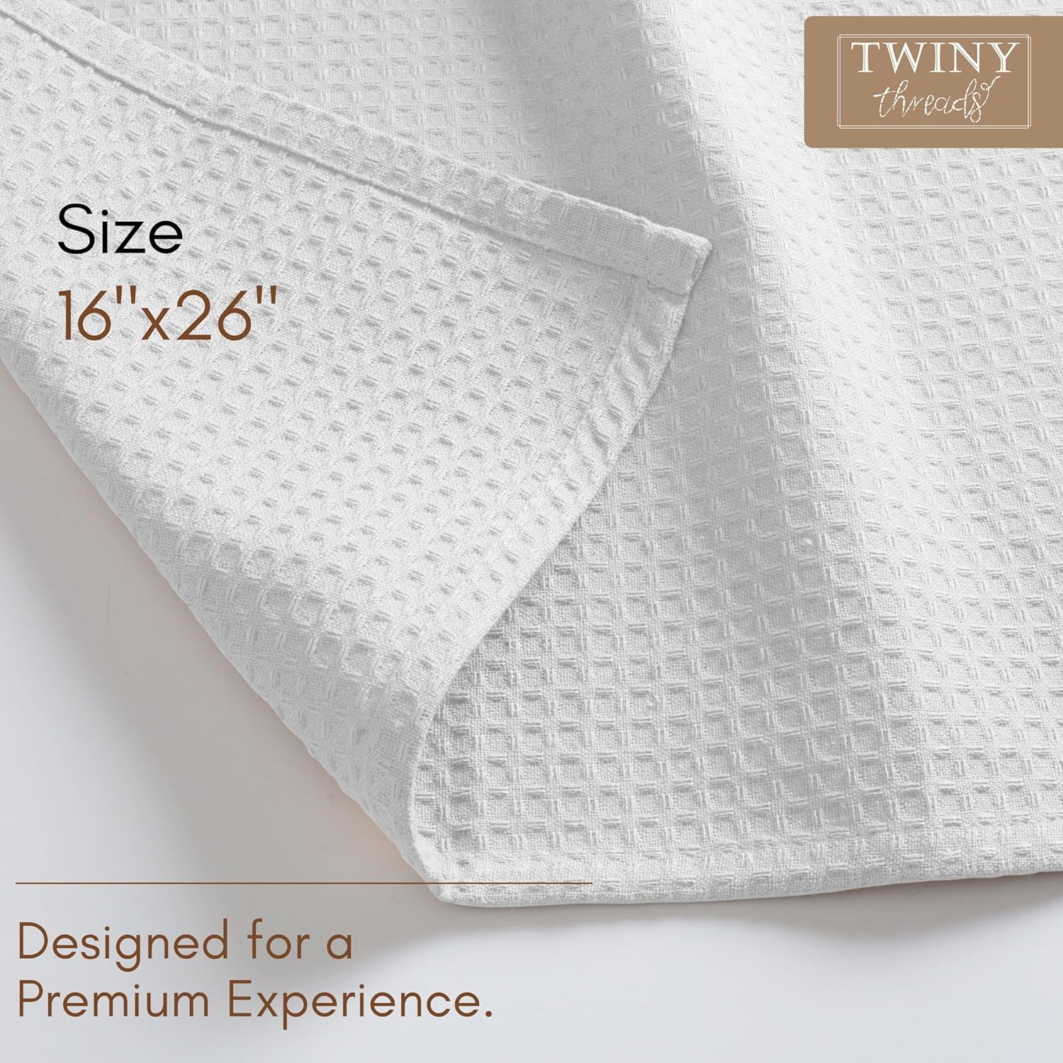 TWINY threads Kitchen Towels Set of 12, 100% Soft Cotton Waffle Weave Dish Towels, Tea Towels with Hanging Loop, Resuable Bar Towels for Table Cleaning, Dinning, Parties- 16"X 26" - White