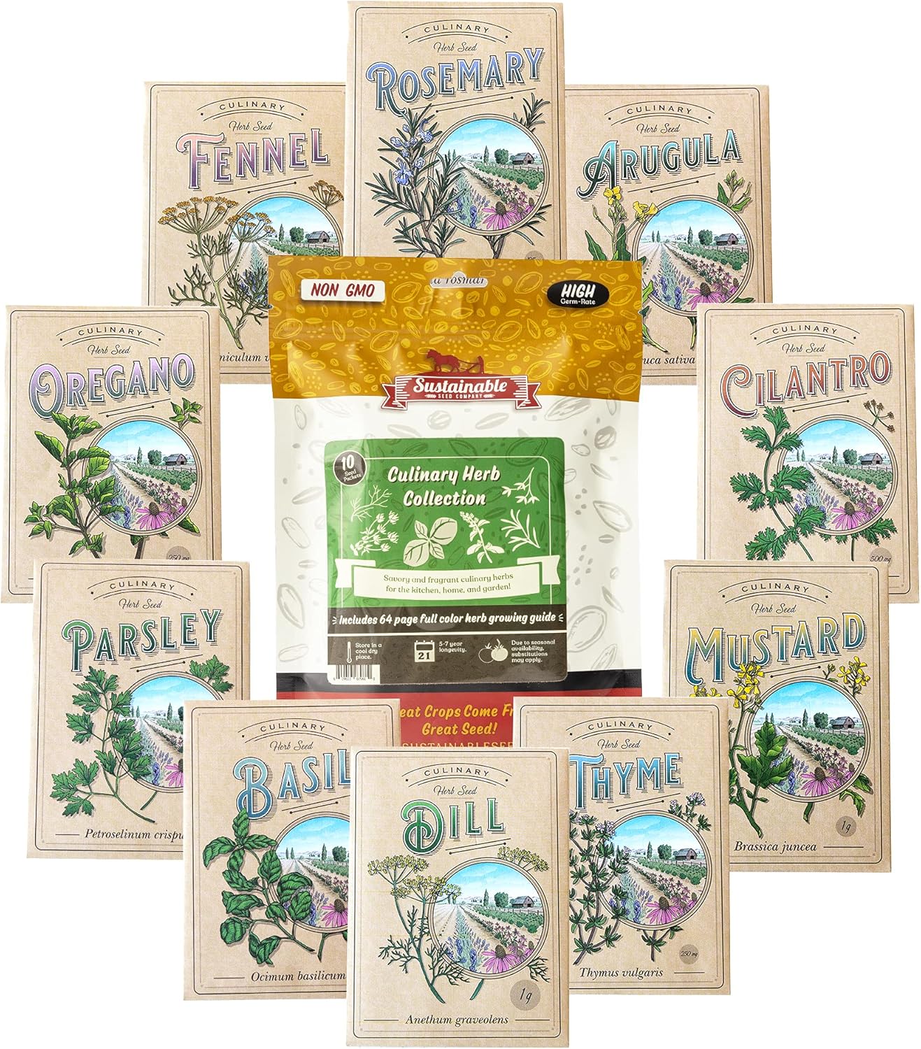Culinary Herb Seeds Variety Pack - Outdoor & Indoor Herb Garden Kit - 10 Non-GMO Herb Garden Seeds for Planting & Book - Basil Seeds, Cilantro Seeds, Dill Seeds, Rosemary Seeds, Thyme Seeds, & More : Patio, Lawn & Garden