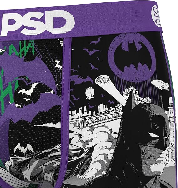 PSD Men's Boxer Briefs - Bat Joker Split, 7 Inch Inseam, Moisture-Wicking, 4-Way Stretch, Boxer Briefs for Men, X-Large