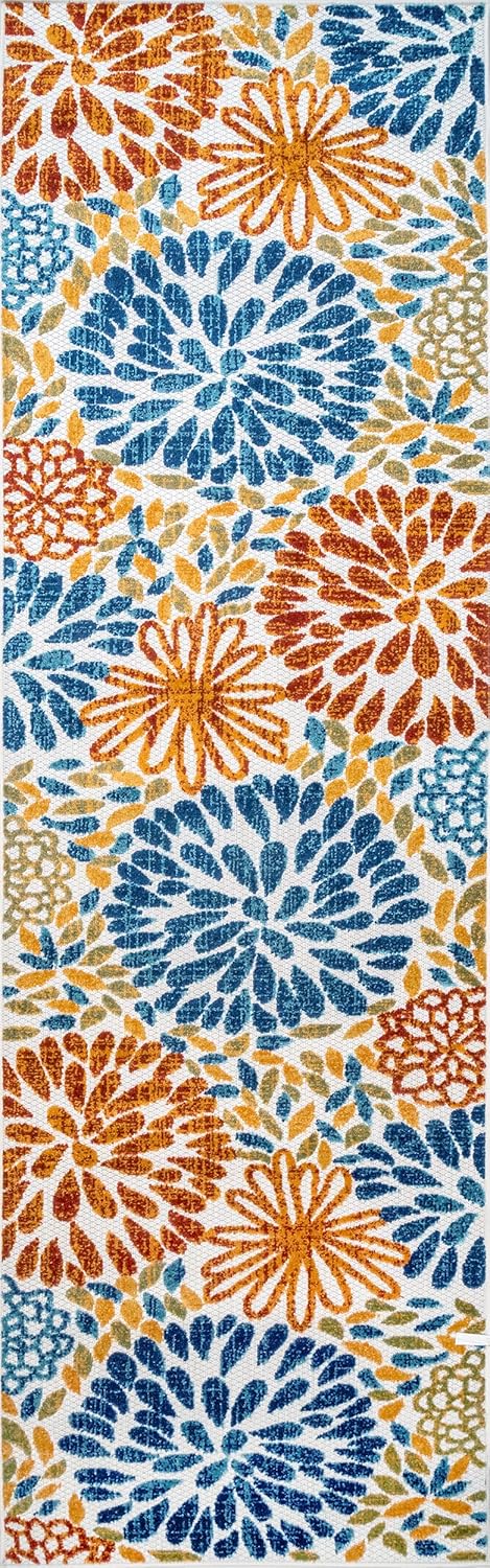 nuLOOM Monique Floral Indoor/Outdoor Area Rug- Modern, Patio, Porch, Deck, Living Room, Non-Shedding, Non-Skid, Easy Cleaning