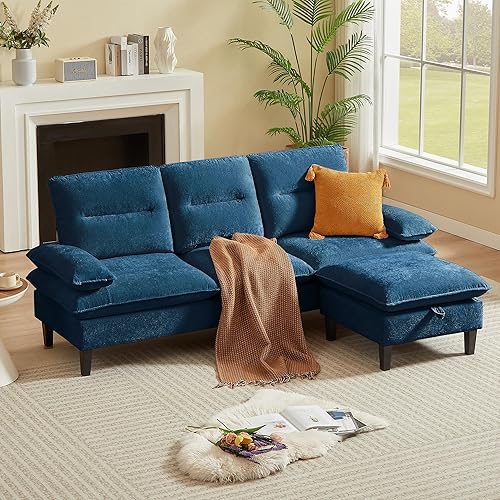 Miniatura 17 de Sofá Seccional Convertible de 101", Sofá en Forma de U, Sofá de 4 Plazas con Otomana de Almacenamiento, Cómodos Sofás Seccionales de Tela de Lino