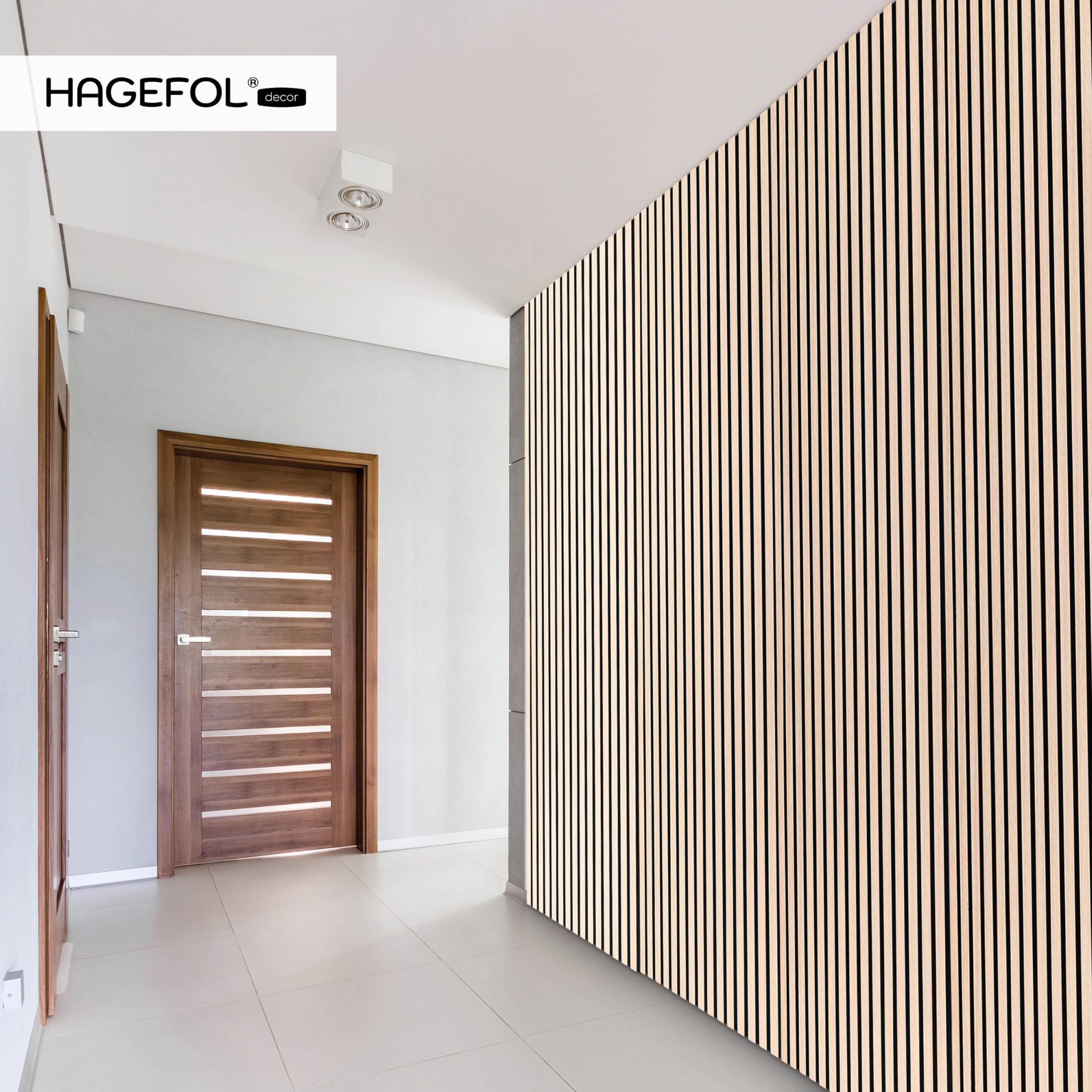 HAGEFOL® Akustikpaneele Holz 240x60 cm, Farbe: Eiche, Wandpaneele Holz, 3D Lamellenwand aus Holzfurnier auf Akustik Filz, Akustikpaneele 2400x600 mm