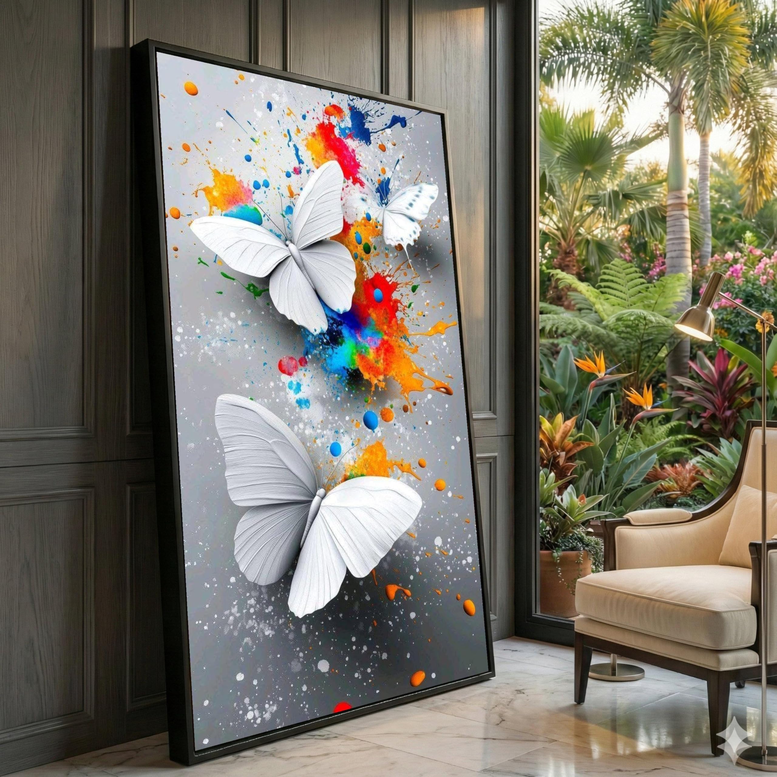 Explosion de couleurs tableau papillons blancs séjour joyeux - 8