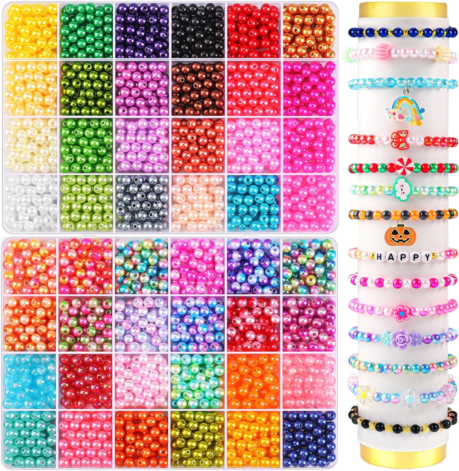 – WIURGOHA 2400PCS 6mm Pearl Beads for Bracelets Making,48 Colors Round Pearls Bead for Jewelry Making Small Pearl Filler Beads for DIY Craft Necklace Earrings