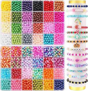 WIURGOHA 2400PCS 6mm Pearl Beads for Bracelets Making,48 Colors Round Pearls Bead for Jewelry Making Small Pearl Filler Beads for DIY Craft Necklace Earrings